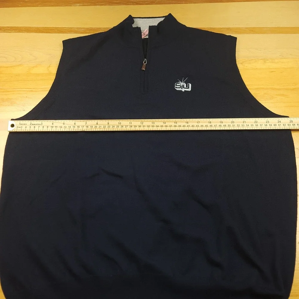 Peter Millar Navy 100% Merino Wool Quarter Zip Sweater Vest XL SU‎ Logo Golf